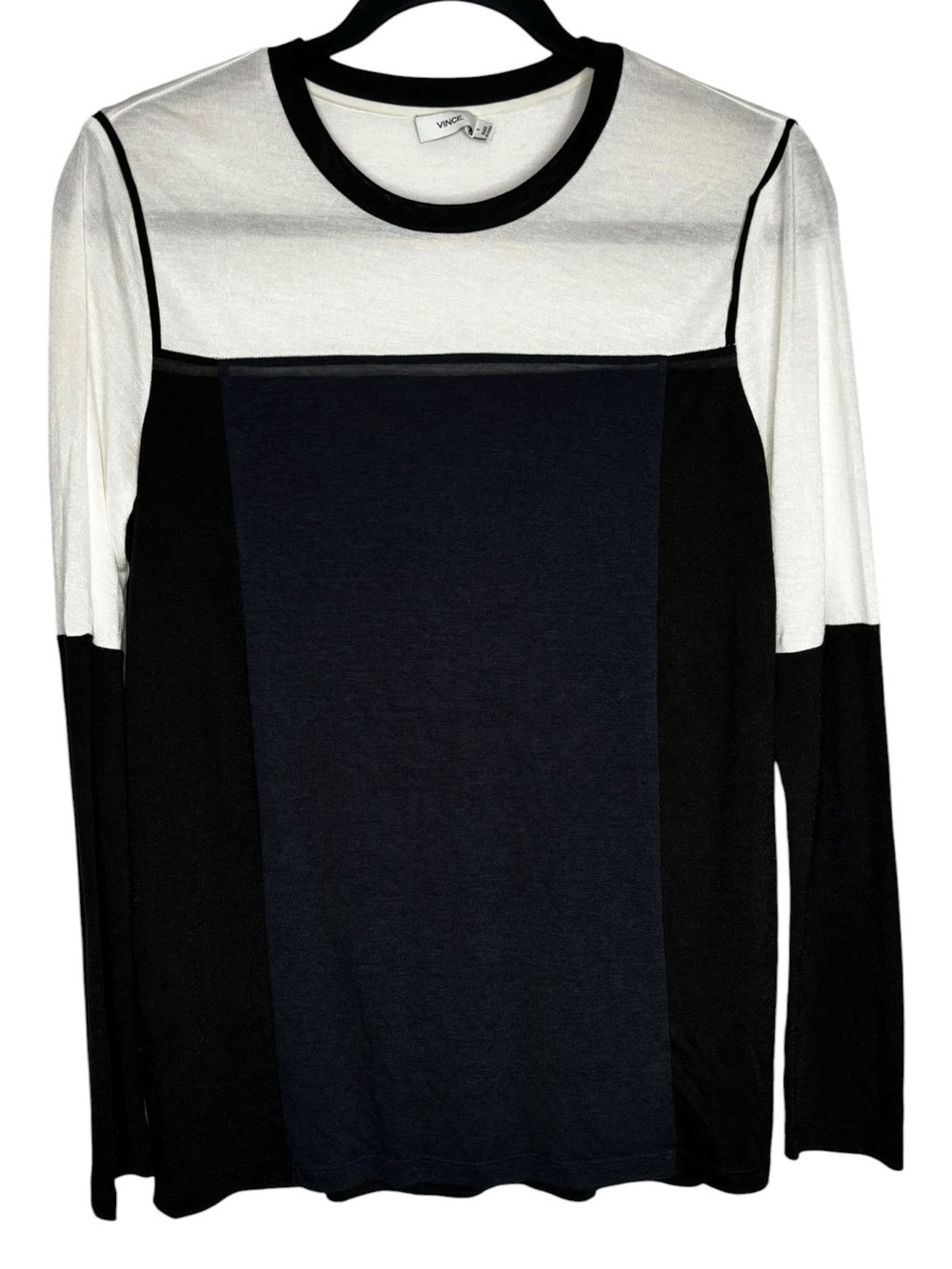 Vince Women’s Tricolor Colorblock Long Sleeve Blouse Size Small Chic Casual